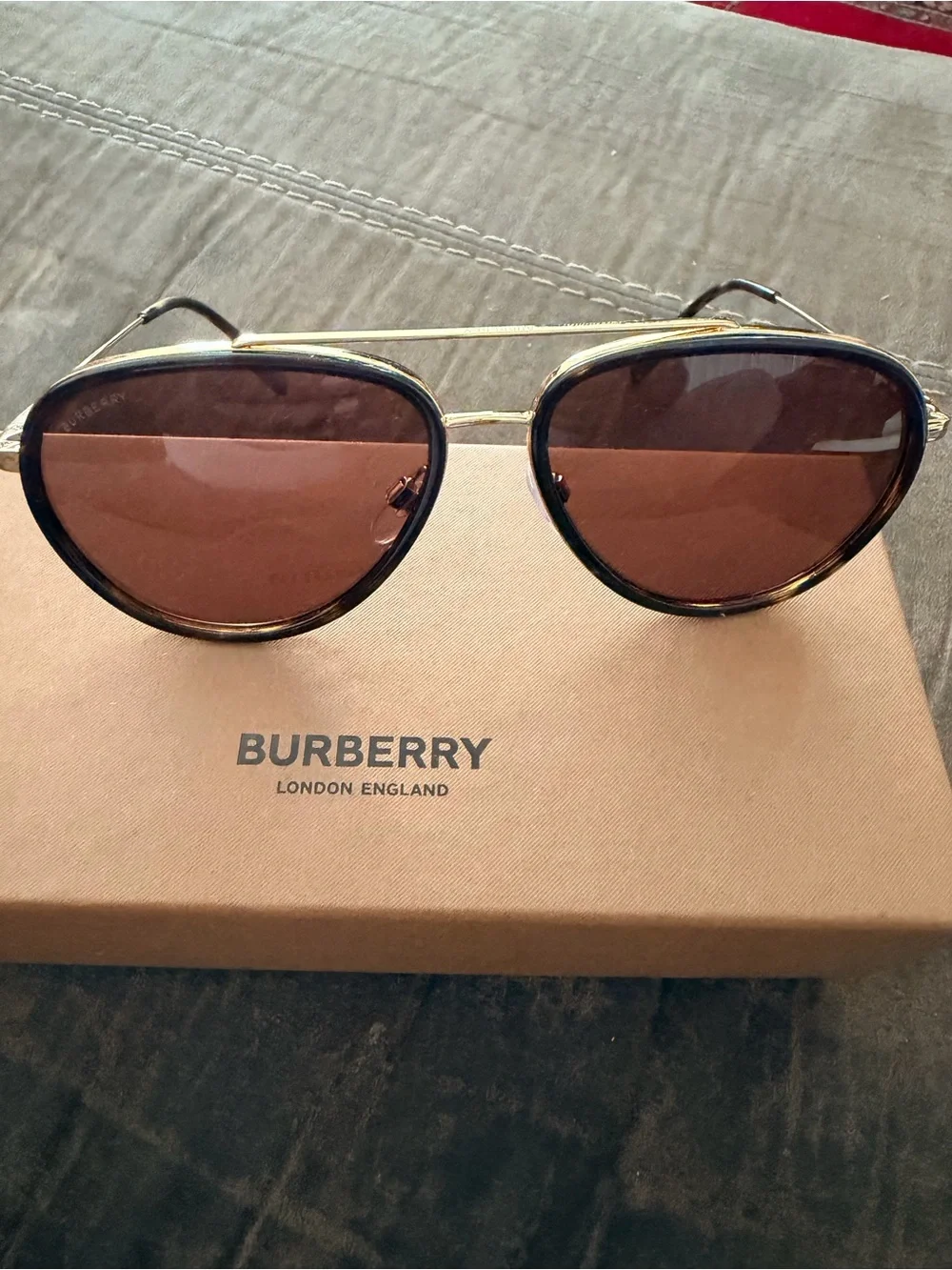 Burberry Men's Aviator Sunglasses in Brown and Gold-Tone